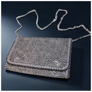 Tarnish Metallic Chain-Strap Clutch Handbag | Women’s | Silver Tone